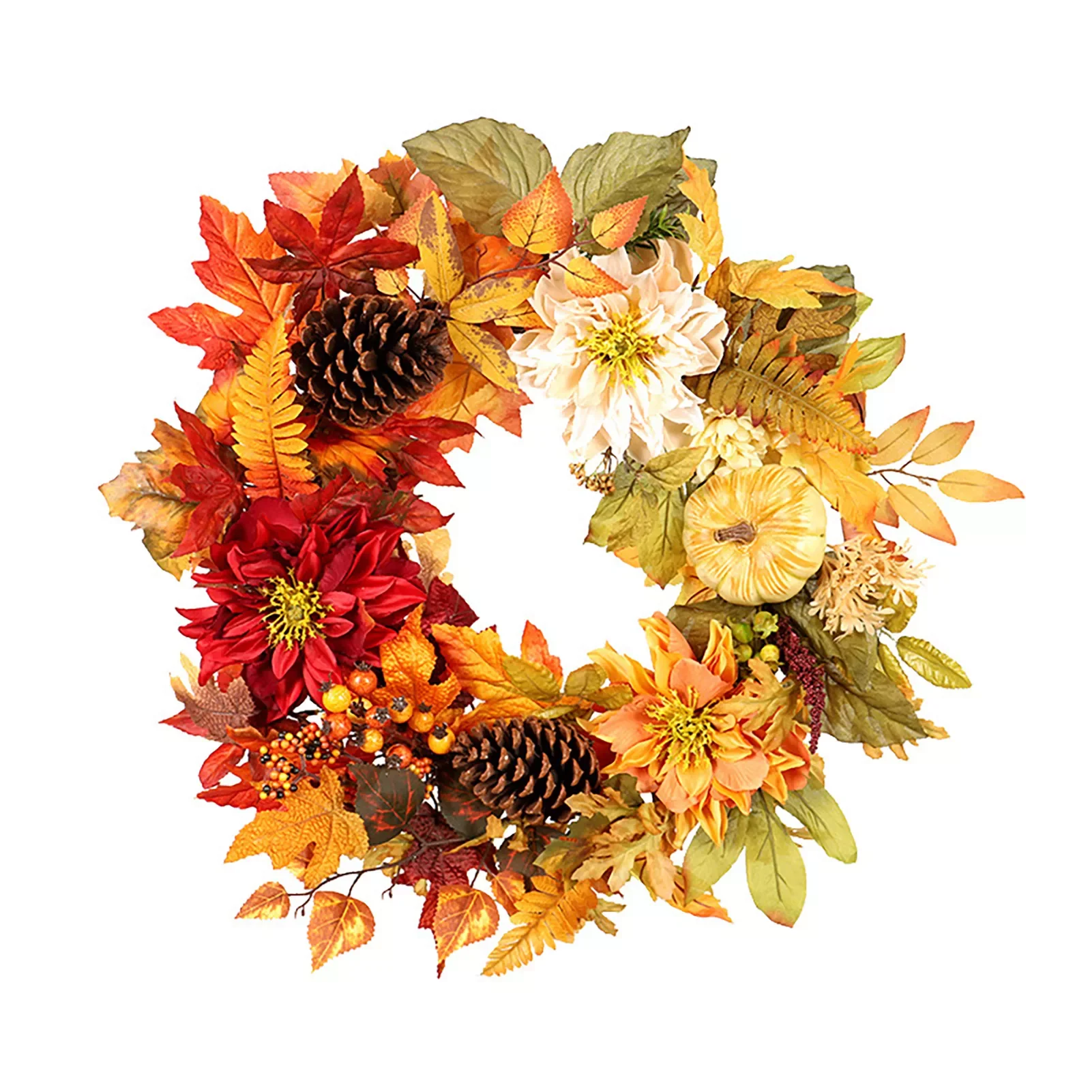 

Осенний венок с Тыквой и кленовыми листьями, подвесной цветочный венок, имитация декора на День Благодарения, настенное украшение