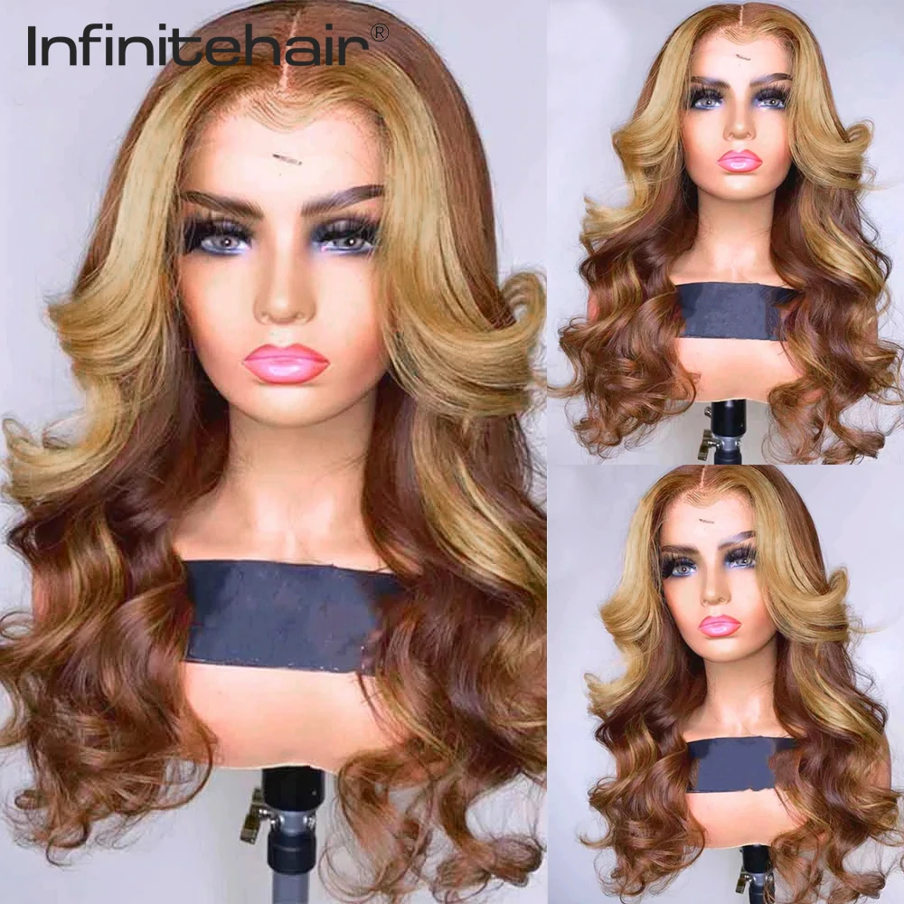 

13X4 Lace Frontal Wig 4/27 Highlight Wig Body Wave T Part Lace Front Wigs For Women Human Hair Loose Wave Virgin Brazilian