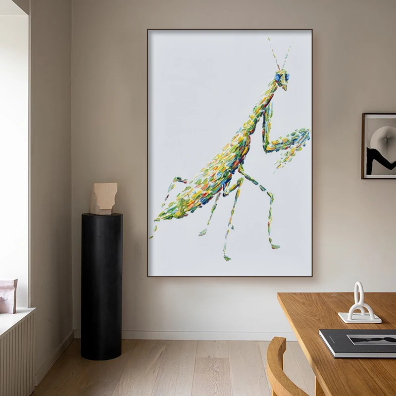 

Hand-painted Oil Painting Praying Mantis Decorative Painting Living Room Porch Modern Minimalist Abstract Hanging Painting