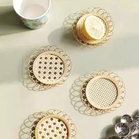drink cup coffee coasters japanese mat dining table placemat bamboo woven saucer mat non slip pot holder rattan woven cup 2022