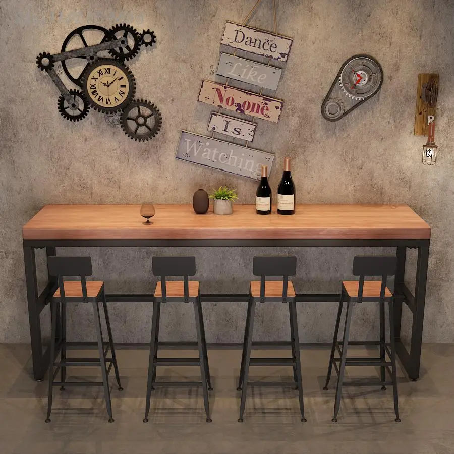 Барный стул барный высокий в скандинавском стиле из железа и массива дерева