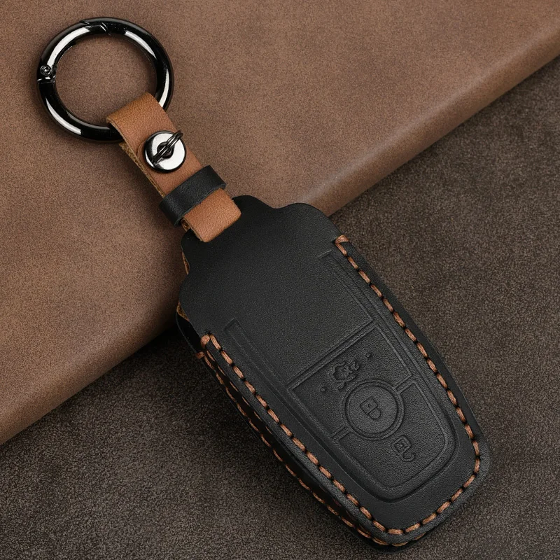 

Leather Car Key Cover Case For Ford Fusion Mondeo Mustang Explorer Edge EcoSport For Lincoln Mondeo MKC MKZ MKX Bag