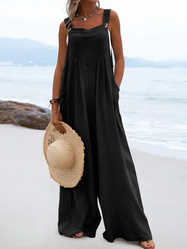 

Casual Loose Work Bib Dungarees Summer Overalls for Women Fashion Pockets Bib Jumpsuits Woman Baggy Solid Sleeveless Jumpsuit