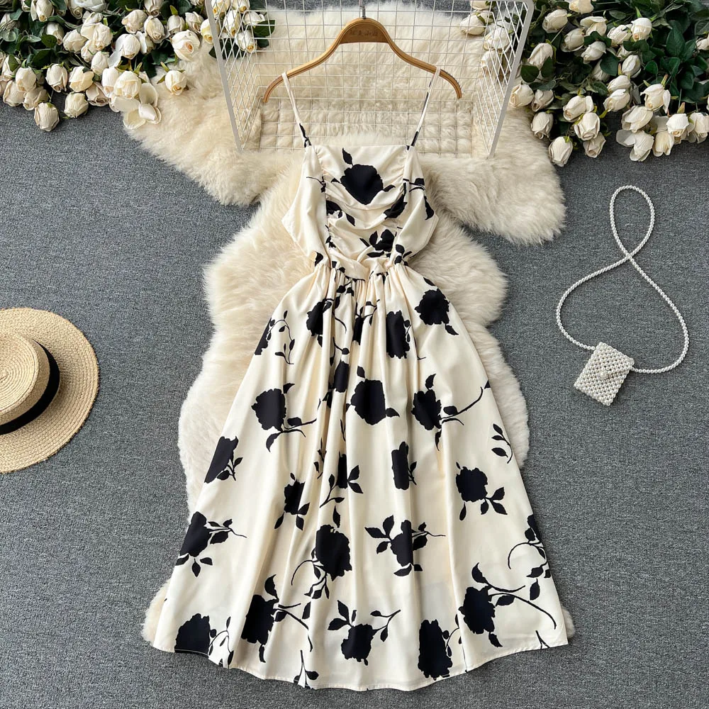 

2022 Summer French Elegant Square Neck Floral A-line Dress dresses women