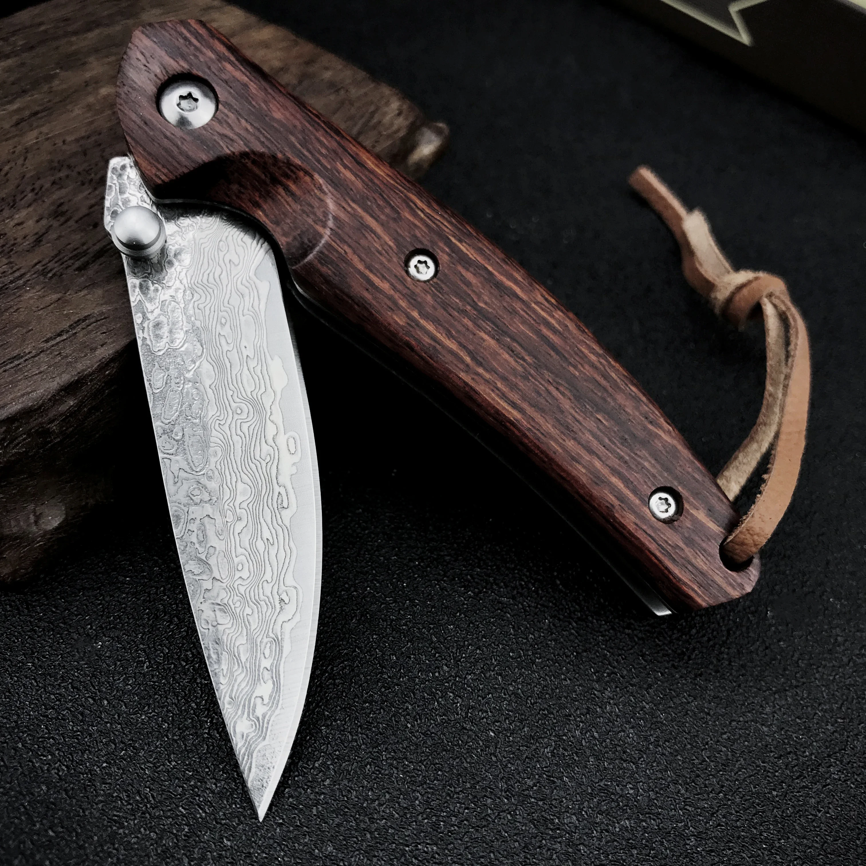 

Складной карманный нож из дамасской стали с деревянной ручкой, походные охотничьи ножи для самообороны, спасения, выживания