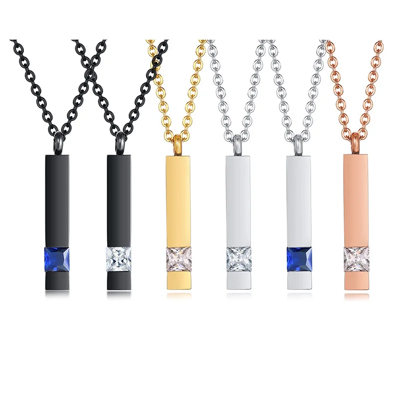 

PSJ High Polished Non-Fade Black Plated Cubic Zirconia Inlay Titanium Stainless Steel Pendant Necklace for Men Women Jewelry