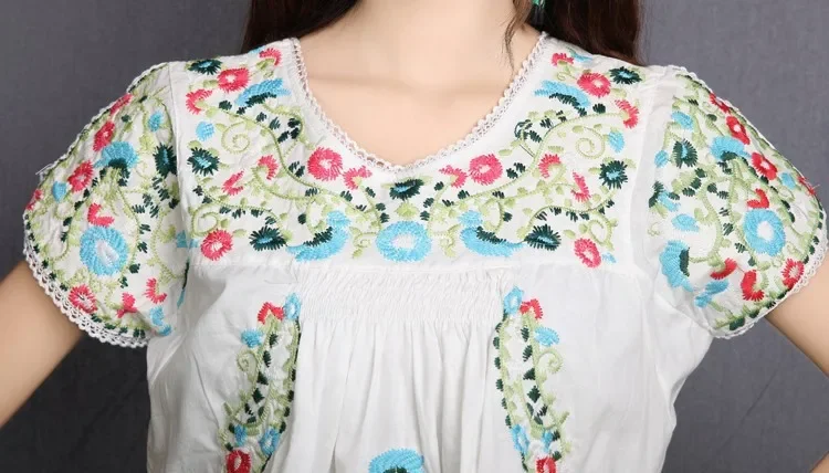 Женский винтажный Ретро-топ с вышивкой в этническом стиле