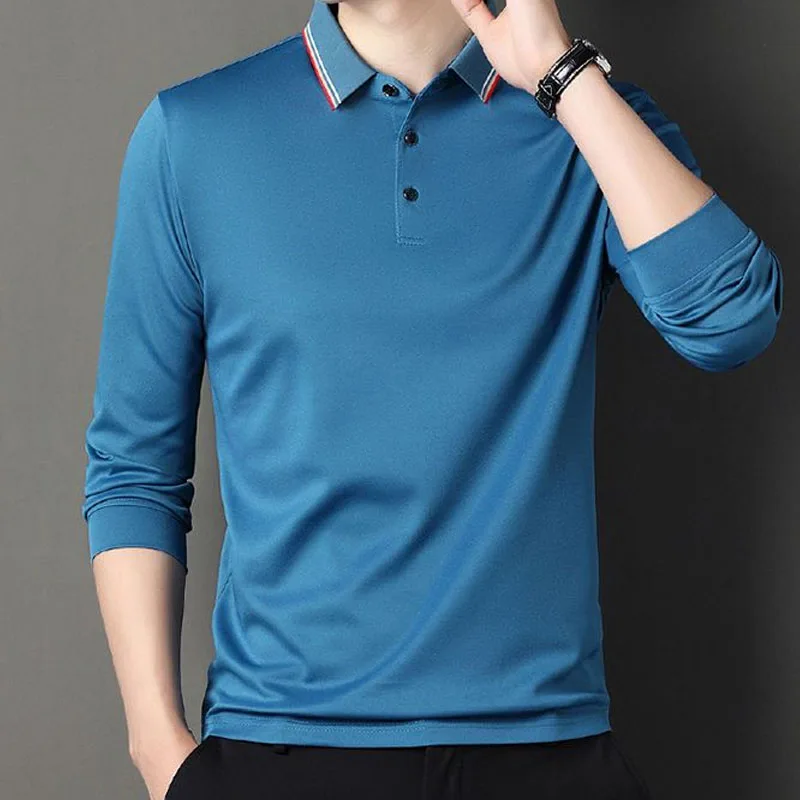 

Fashion Professional Commuter Button Solid Men's Undercoat 2023 New Long Sleeve POLO Collar High Quality Youth Casual Male Shirt