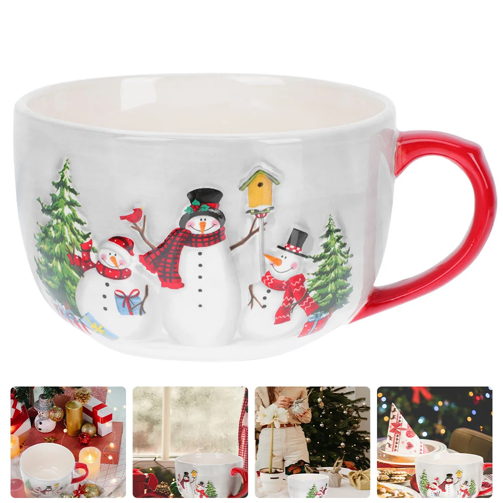 

Cup Christmas Mugs Mug Coffee Ceramic Cups Cereal Snowman Gift Holiday Waterbreakfast Hot Soup Winter Cocoa Porcelain Drinking