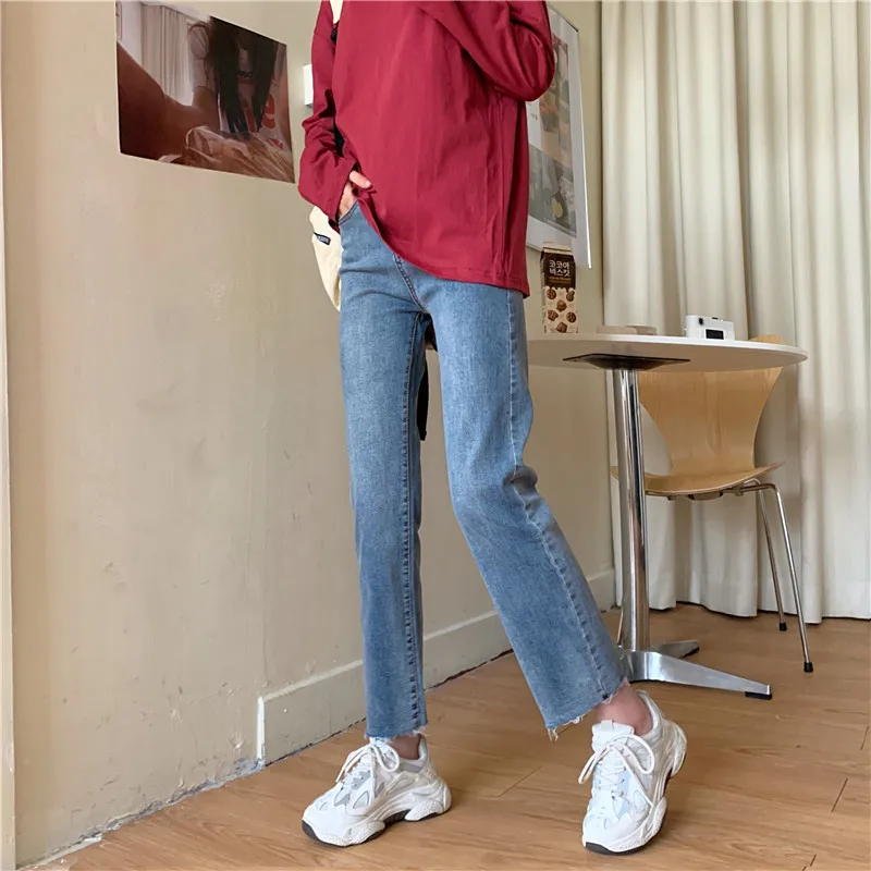 N1918   New high-waist slim-fit all-match straight-leg slim cropped jeans