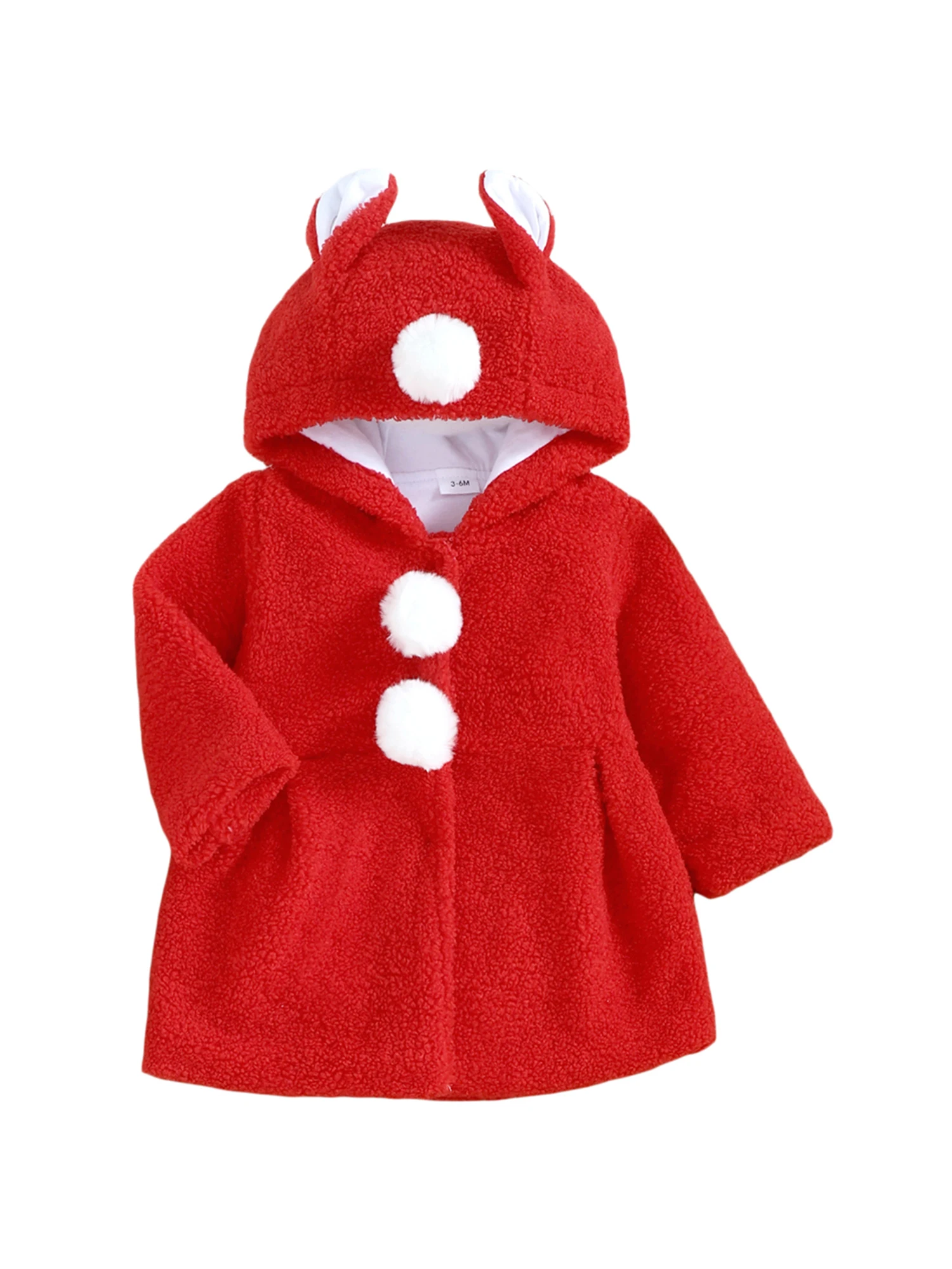 

Infant Clothes Baby Girls Hooded Pompom Jacket Coat Long Sleeve Tops Fall Winter Christmas Cute Warm Outerwear