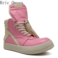 rmk owews mens womens shoes high quality top shoes pink leather sports leisure heightened round toe sneakers single boots