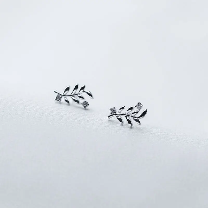 

925 Sterling Silver Zircon Leaf Piercing Stud Earrings For Women Fashion Korean Student Party Jewelry Gift Accessories eh939