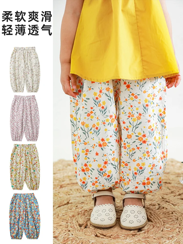 

Girls Summer Floral Children's Pants Baby Casual Sports Pants Children's Loose Cute Mosquito Pants