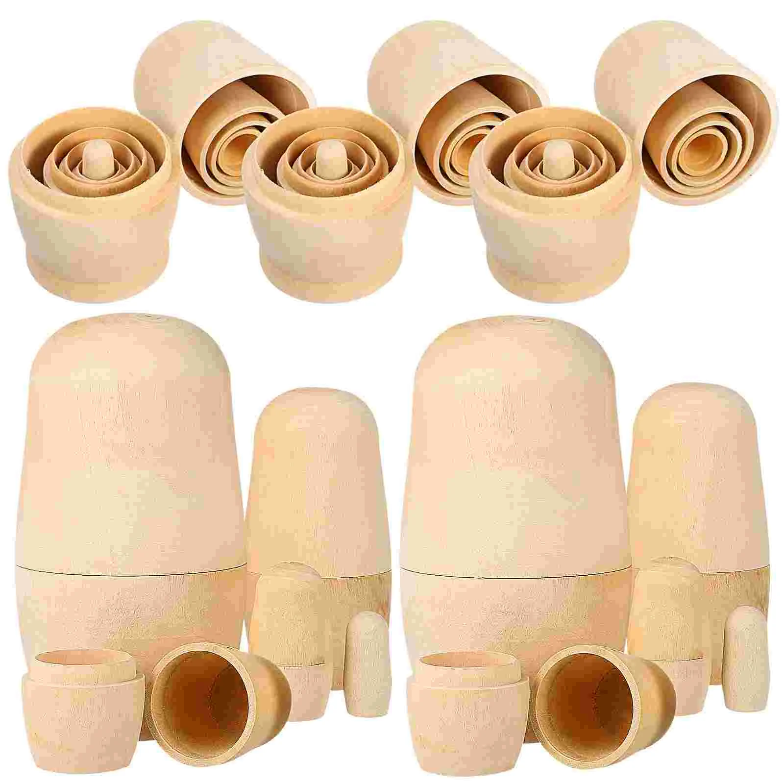 

10 Sets Matryoshka Wooden Nesting Russian Toy Decor Plain Toddler Baby Kids Painting Blank Shapes