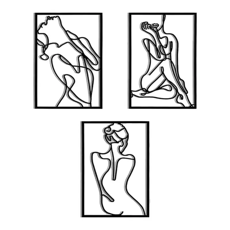 

Abstract Female Body Wall Art Metal Minimalist Line Abstract Female Body Sculpture 3Pcs Wall Art Line Drawing Wall Art Decor