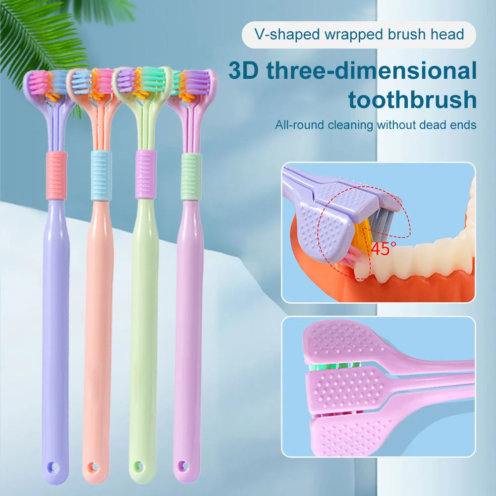 

360 Degree Three-sided Soft Bristle Toothbrush Oral Care Safety Toothbrush Teeth Deep Cleaning Portable Travel Dental Oral Care