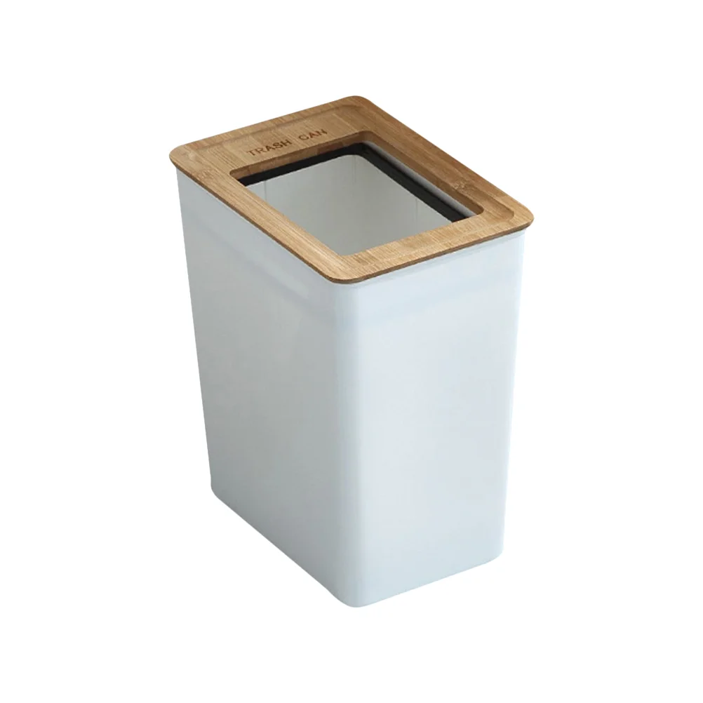 

Slender Bamboo Lid Trash Can Office Mini Plastic Containers Bathroom Garbage Cans Wooden Separate collection box