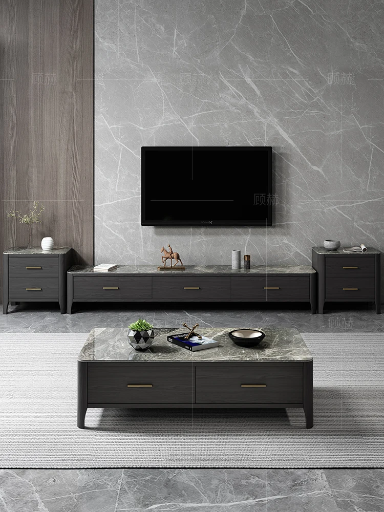 

Rock board solid wood tea table TV cabinet combination modern simple living room small house floor cabinet Nordic TV cabinet sid