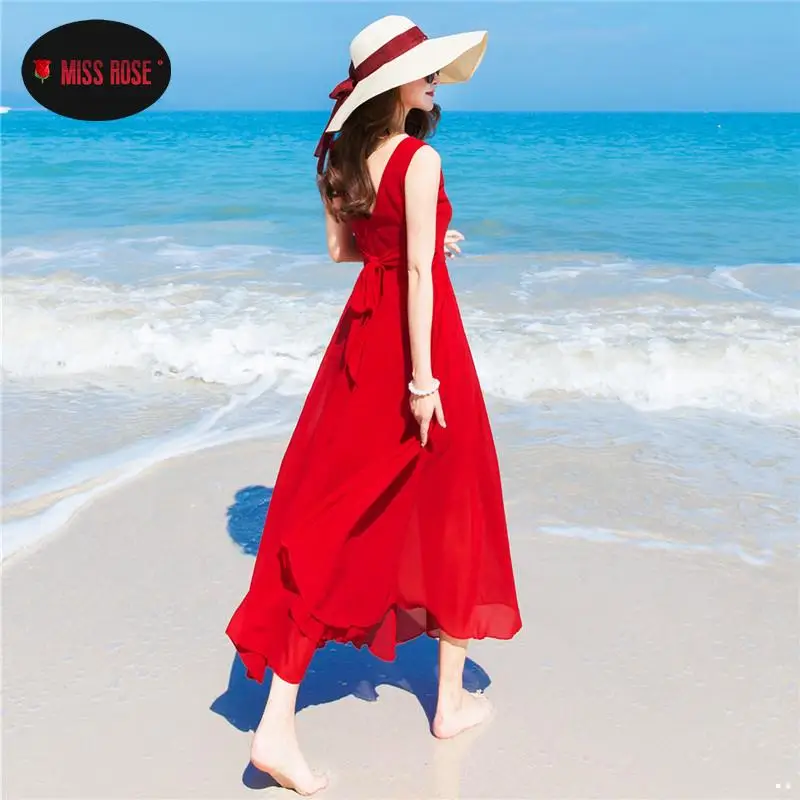 Женское шифоновое платье-макси без рукавов белое красное синее длинное платье в