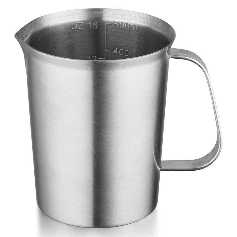 

Stainless Steel Measuring Cup With Handle And Pour Lip, Metal Pitcher With Oz And ML Marking, 16OZ/500ML, Pitcher