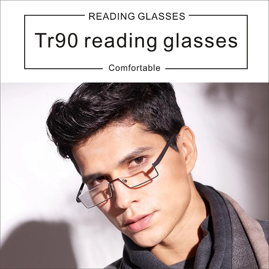 

FG TR90 Presbyopic Glasses Man Blue Light Reading Glasses Men Square Glasses For Sight Plus Lenses +100 to +400