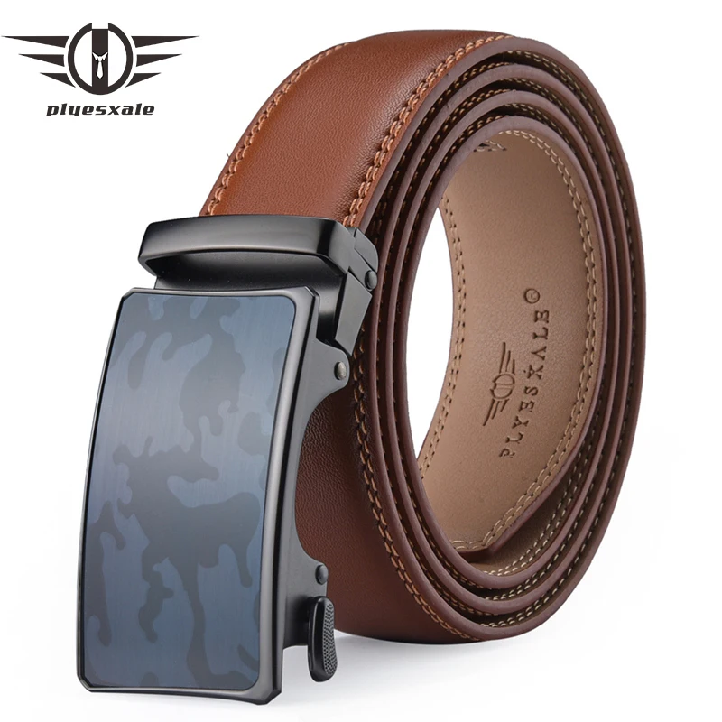 

Plyesxale Camouflage Automatic Buckle Belt For Men 2022 Black Brown Men's Cow Leather Dress Belts Luxury Ceinture Homme G102
