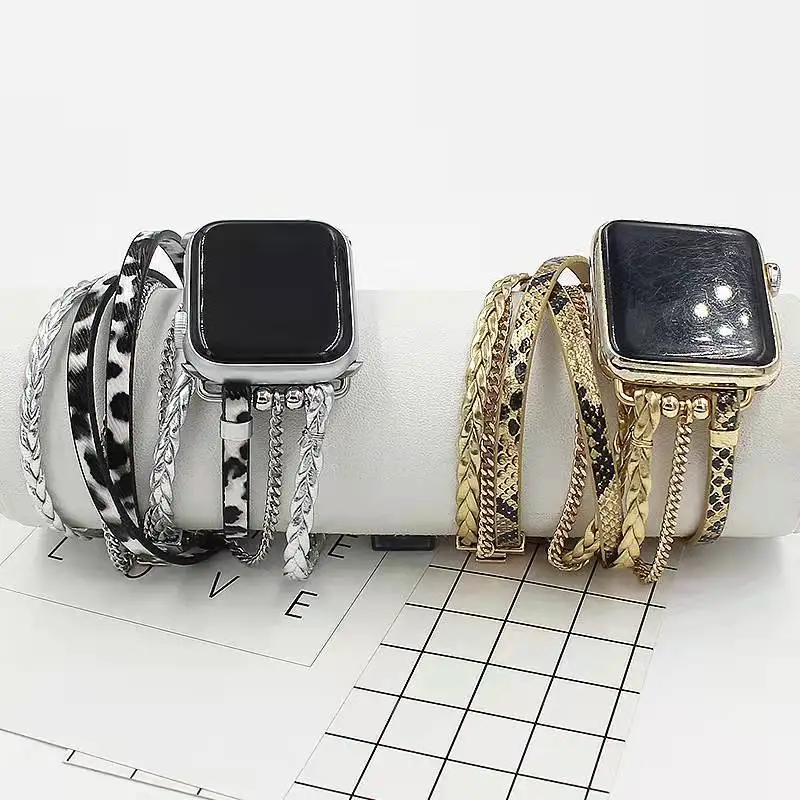 Leather Watch Band for Apple Watch Series Bead Braided Bracelet Strap for Watch Strap 38mm 40mm Drop Shipping Gift