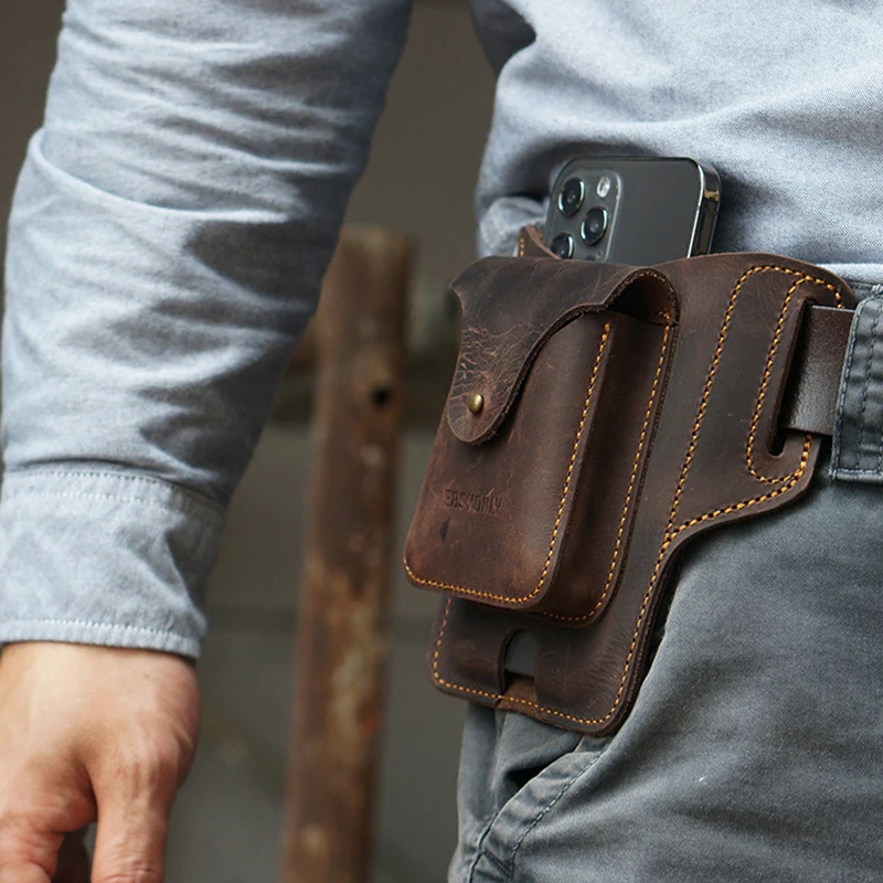 2022 PU Cell Phone Waist Bag Mini Belt Pouch Vintage Style Travel Hiking Outdoor Use OPK1