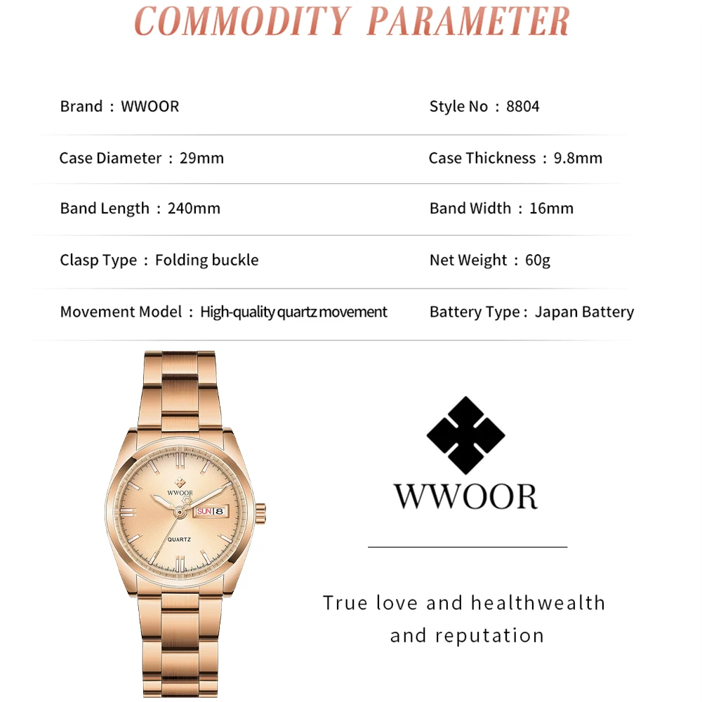 Модные женские часы WWOOR элегантные водонепроницаемые роскошные кварцевые