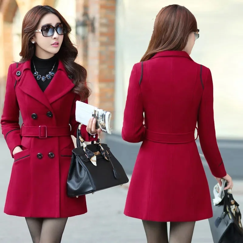 

Женское шерстяное пальто, повседневное двубортное приталенное пальто из смешанной шерсти в Корейском стиле, верхняя одежда для осени и зимы, 2023New