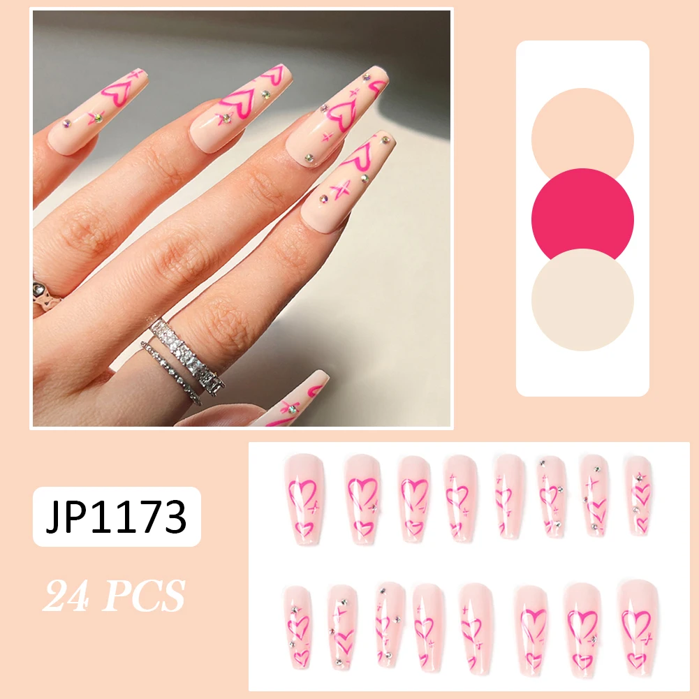 

Накладные ногти с розовым сердцем, 24 шт., накладные ногти для французского прессования, элегантные наклейки на ногти, желеобразный гель/клей...