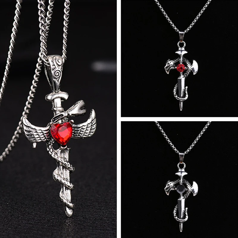 Винтажное колье с подвеской в виде креста в стиле панк, ювелирные изделия в стиле хип-хоп, Байкерский амулет, Кристальные ожерелья в стиле Кристиан, ангел, крыло, змея