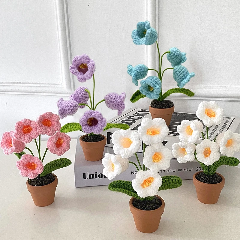

Hand-woven Knit Flower Creative Knitting Fake Flowers Bouquet Home Wedding Decoration DIY Handmade Crafts Finished Crochet