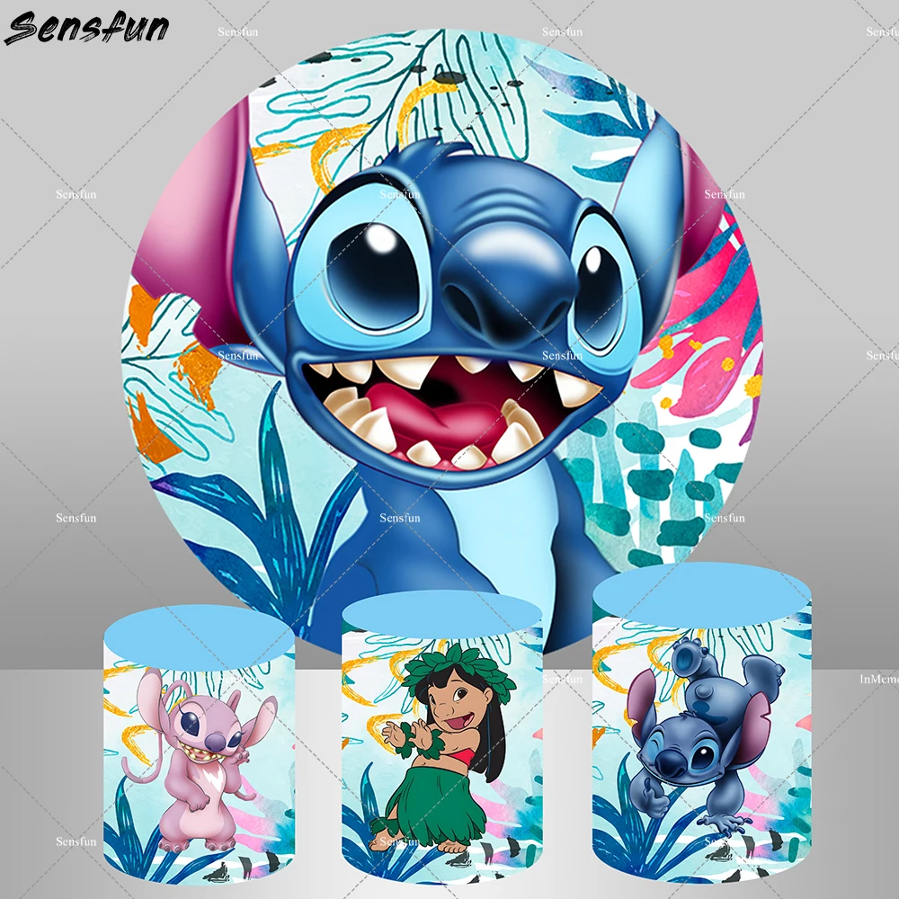 

Мультяшные круглые фоны с рисунком Лило Ститч детский фон для фотосъемки на день рождения зеленые цилиндрические чехлы