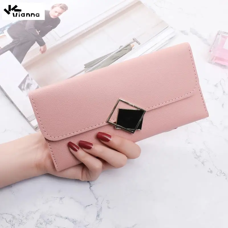 

Vianna 2022 Women Long Wallets Female Square Metal Design Hasp Coin Purses Ladies Solid Color Soft Money Bag Card Holder Purse