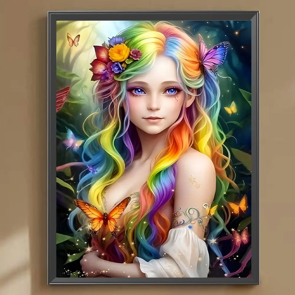 5D DIY Diamond Painting Colourful Hair Elf Girl Full Diamond Embroidery Mosaic Fantasy Portrait Picture Cross Stitch Kits