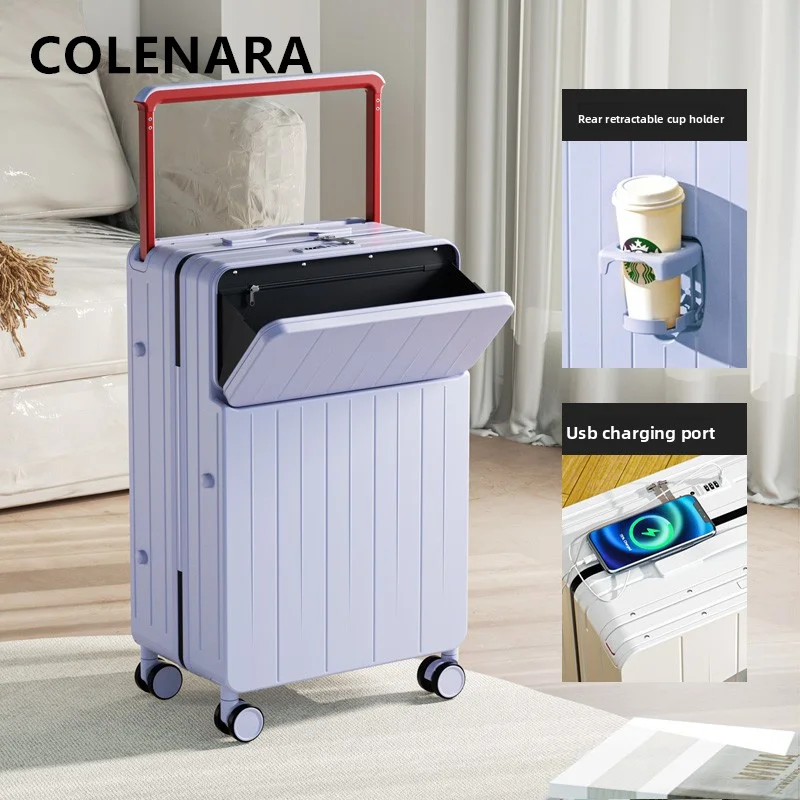 Фото COLENARA Высококачественный чемодан с зарядкой через USB, чехол для посадки, 20 дюймов, 22 дюйма, 24 дюйма, 26 дюймов, с передним отверстием, чемодан на тележке для ноутбука, чемодан для багажа в салоне №3