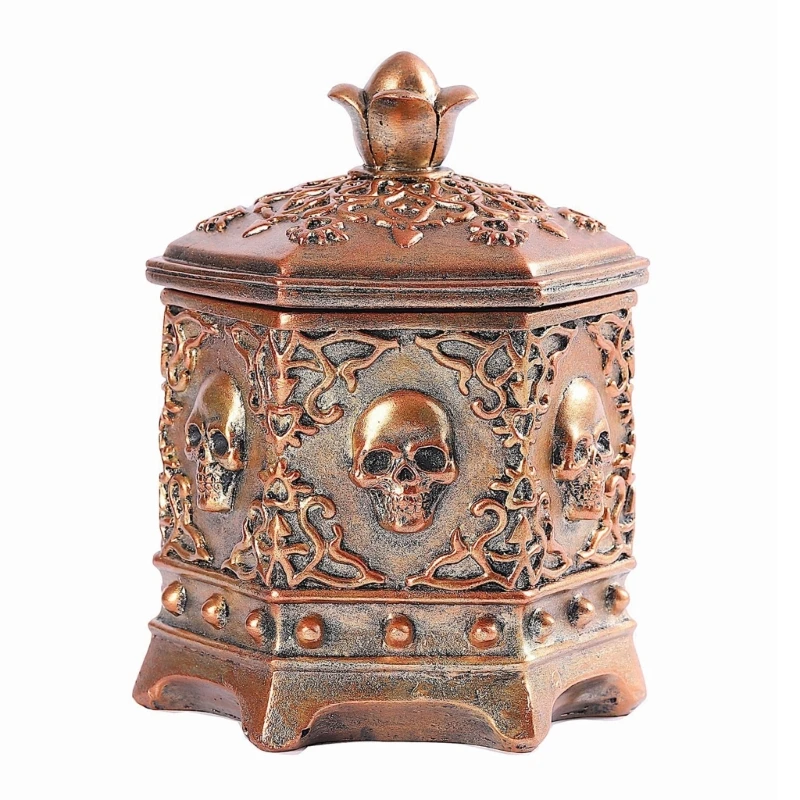 

Vintage Halloween Skeleton Skull Jewelry Box Hexagon Necklace Ring Chain for Cas