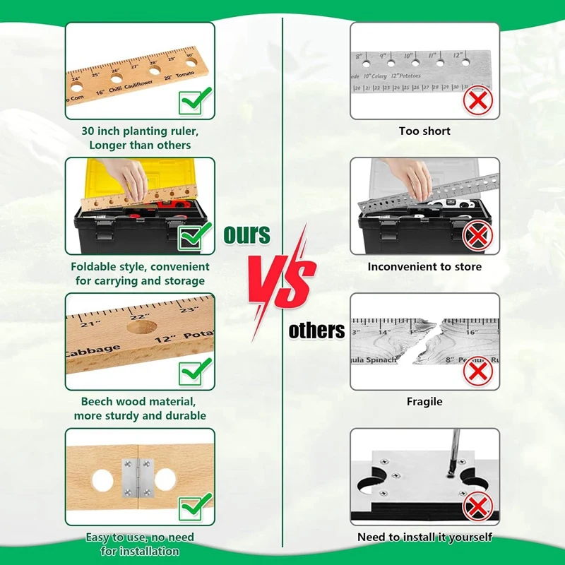 Линейка деревянная складная с отверстиями для посадки семян 30 дюймов
