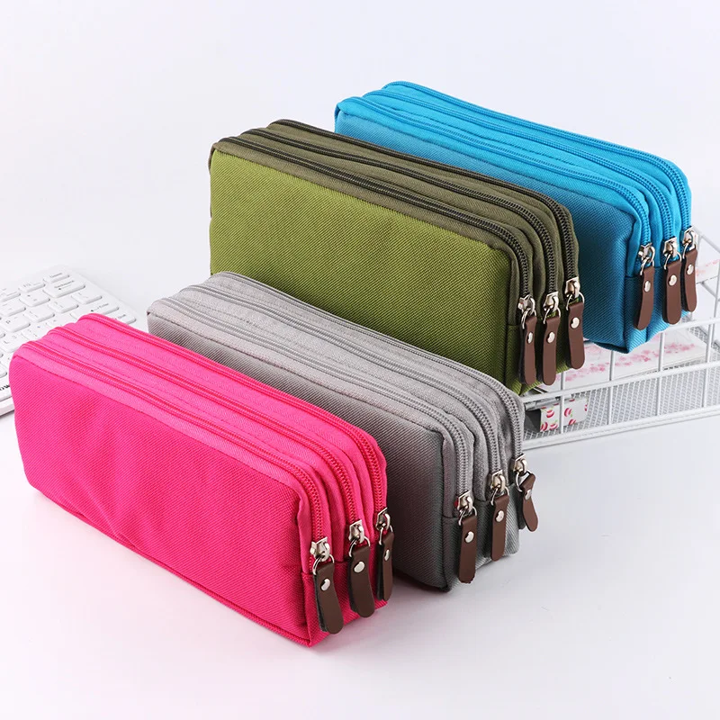 

Large Capacity Pencil Bag Stationery Holder Case Candy Color Zipper Pen Case Three-Layer Pencil Box Student School Supplies