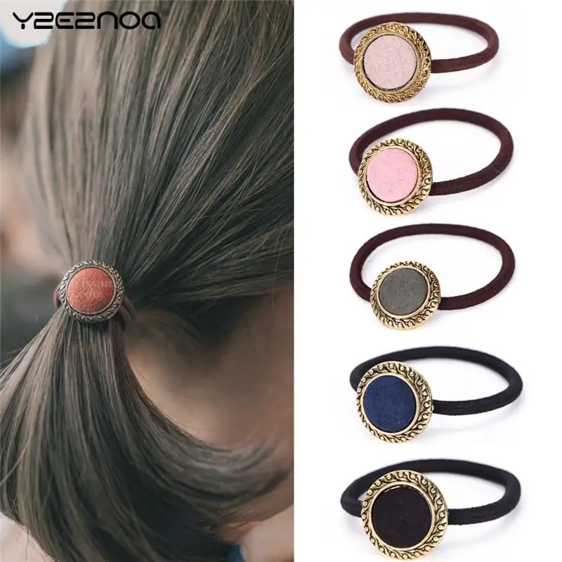 

1Pc Fabric Hair Accessories for Women Korean Elastic Hair Ring Rubber Band Button Simple Temperament Women Hair Rope