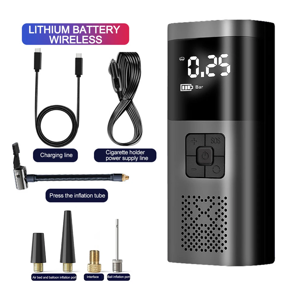

Electric Air Pump LED Lighting Air Compressor Inflatable Pump Wireless Automatic Tire Inflatable Pump Large Capacity Battery