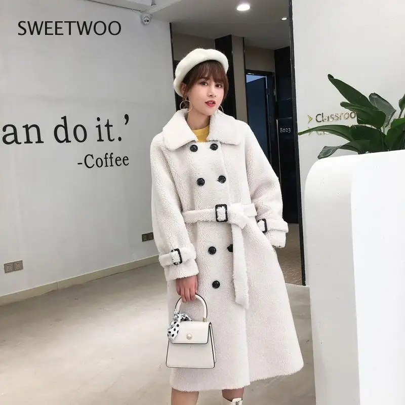 2022 Winter New Women Real Sheep Shearing Fur Jacket Outwear Female Natural Sheepskin Fur Wool Loose Streetwear Long Coat Tide