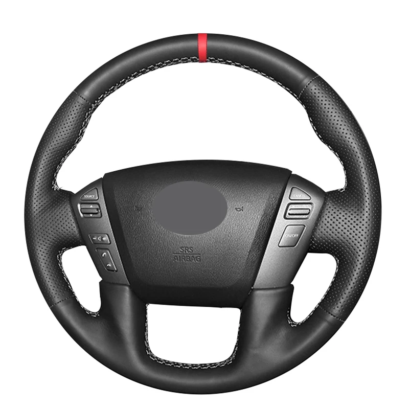 

Hand Sewing Stitching Red Top Marker Car Steering Wheel Cover Wrap For Nissan Patrol Armada Titan /Titan XD / Frontier2011-2023