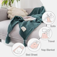 2022blanket for couch chair sofa bed chic boho style travel air condition nordic knitted solid throw textured office nap blanket