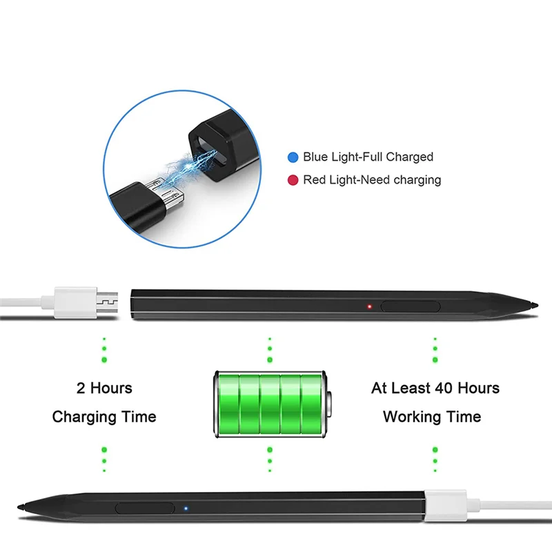 

Stylus Pen for Surface Pro 7 6 5 4 Surface Go Book Laptop Studio Smart Pen 4096 Touch Pencil with 3PCS Nib Tips-Black