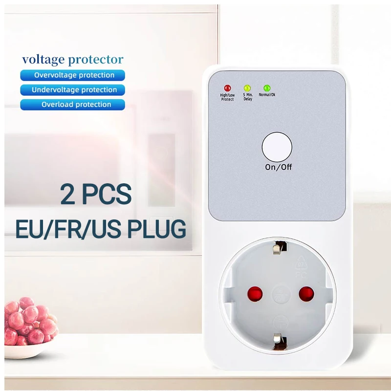 

2PCS EU/FR/US Plug Digital Overload Voltage Automatic Protector Relay Circuit Breaker Limit Current Protection Device