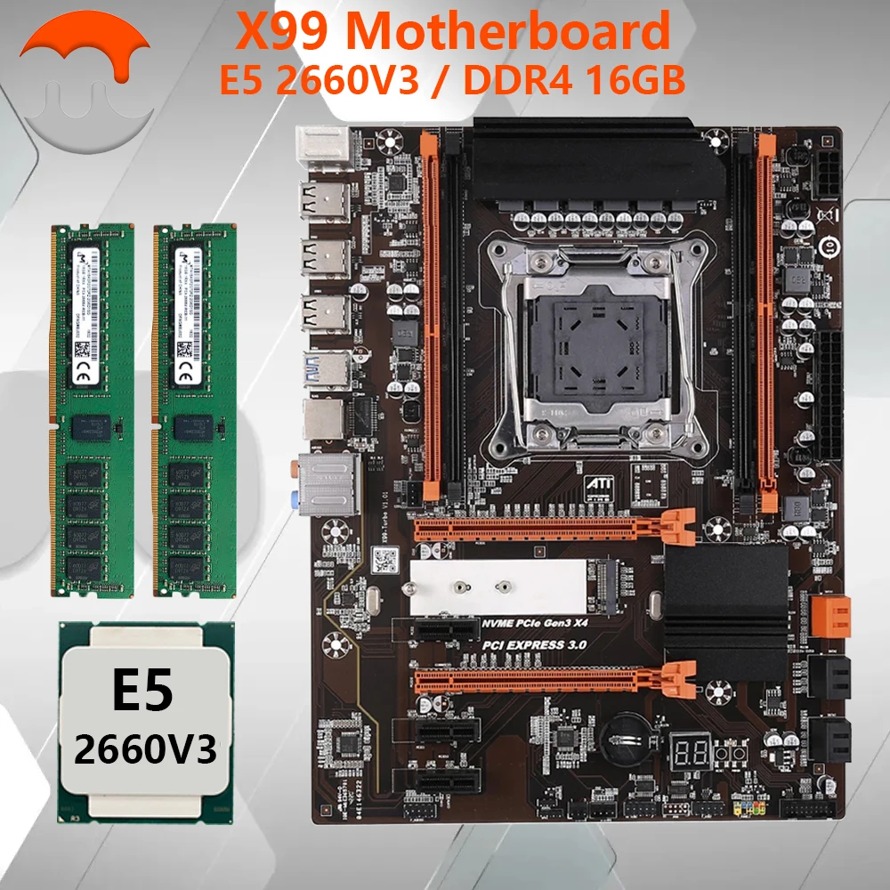

Комплект материнской платы MJ X99 LGA 2011-3, процессор Xeon E5 2660 V3 16 ГБ = 2*8 ГБ DDR4 ECC 2133 МГц RAM Combo SATA NVME M.2