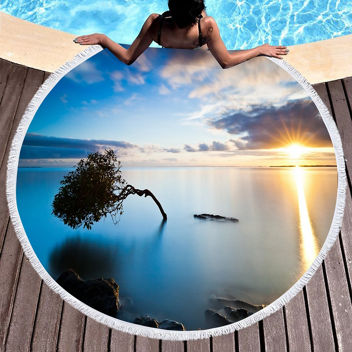 

Wonderful Sunrise Pattern Round Beach Towels,Polyester Sand Resistant Beach s,Absorbent Quick Dry Pool Towels Picnic Mats